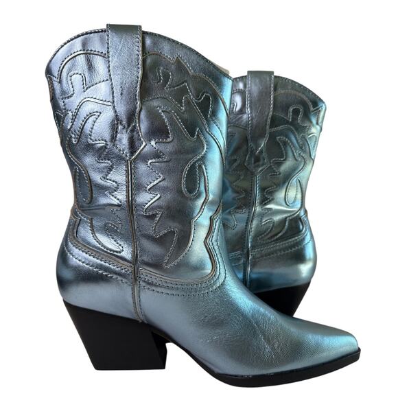 Dolce Vita Landen Western Boots Electric Blue Women's 8 Leather Mid Calf Pull On - Picture 4 of 13
